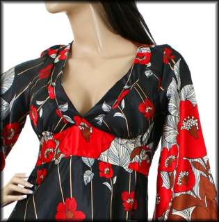 New Red Silky Kimono Sleeve Tie Back Dress Casual Evening Career L 