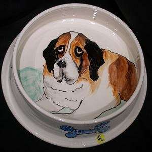    Saint Bernard Custom Pottery Dog Bowl Beethoven