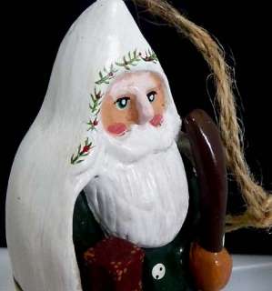 Old World Woodland Santa Ornament by TATE Hand Painted Stands Hangs 