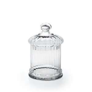   Set 2 Ribbed Clear Glass Apothecary Jars / Domed Lid
