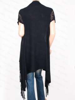 approx shoulder to hem with fringes longest point sleeve length