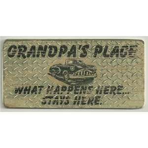  Faux Diamond Plate Wood Sign Saying, GRANDPAS PLACE WHAT 