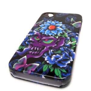  Apple iPhone 4 4S 4G Lotus Purple Skull Tattoo Design Case 
