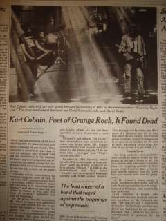   KURT COBAIN DIES NIRVANA SUICIDE GRUNGE APRIL 9 1994 NEWSPAPER 4 1994