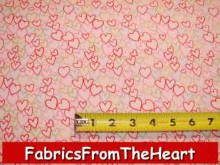 Love Hearts Valentine Gold Metallic Makower UK Fabric  