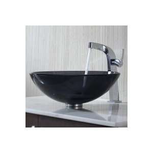   Black Glass Vessel Sink and Typhon Faucet Chrome C GV 104 12mm 15100CH
