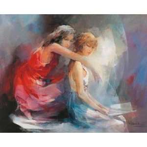 Two Girl friends II by Willem Haenraets. Size 31.50 inches width by 23 