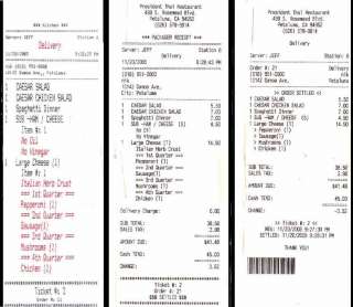 Many type of receipt / kitchen ticket to choose