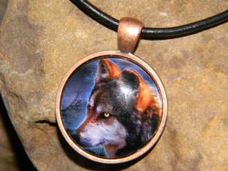 Wolf Antique Copper 1 Round Glass Pendant  