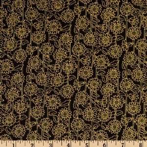   Outline Sunflowers Black Fabric By The Yard Arts, Crafts & Sewing