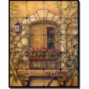 Tuscan Floral Tumbled Marble Tile Mural Backsplash 20 x 16   Chianti 