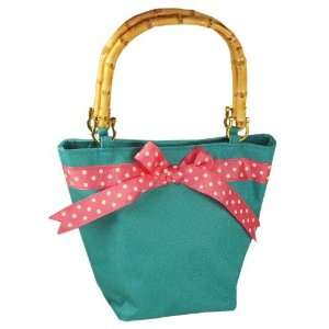 Turquoise Handbag with Pink Polka Dot Bow