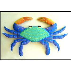  Painted Metal Crab in Turquoise & Blue   15 x 21