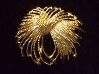 Vintage Large Textured Gold Tone Monet Brooch Pin 2.5  