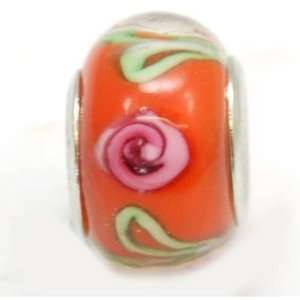   TOC BEADZ Pink Rose 9mm Orange Glass Slide On Off Bead Jewelry