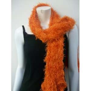   Furry Scarf, Neck Wear, Wrap, Knitted, Rust Orange 