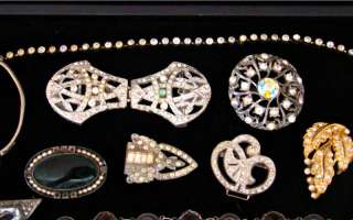 Lot Vtg Costume Jewelry Art Deco Pcs Collar Clips Bracelets Brooches 