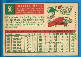 1959 Topps #50 WILLIE MAYS EX No Marks or Creases and Centered WOW 