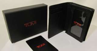   TUMI SUNDANCE GUSSETED CARD CASE WITH ID BLACK PEBBLE LEATHER WALLET