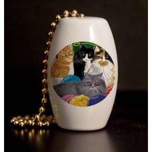  Cats and Yarn Porcelain Fan / Light Pull