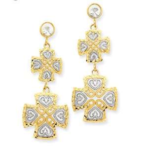   & Rhodium Diamond cut Dangling Maltese Cross Post Earrings Jewelry