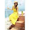   Bare Backless Casual Maxi Long beach Dress yellow cotton QZ27  