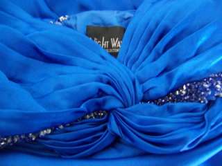 NIGHTWAY Blue Satin Formal Evening Gown Dress 14 NWT  