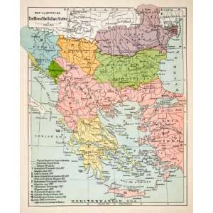 1936 Print Map Rise Balkan States Bosnia Servia Roumania Bulgaria 
