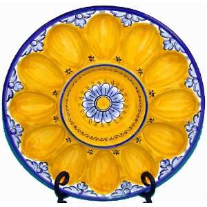  Ceramic Deviled Egg Plate from Spain. Fiesta Yellow 