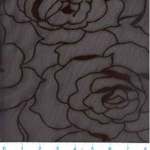  54 Wide Stretch Chiffon Flocked Roses Black/Black Fabric 