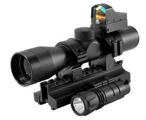 Tactical Triple Threat Combo 4X Scope, Red Dot & Light  