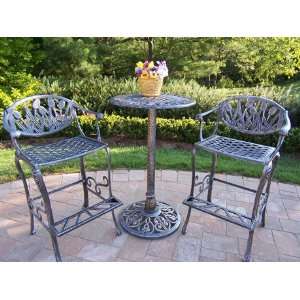  Oakland Living Tulip 3pc Antique Pewter Patio Bar Table 