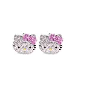   Adorable Hello Kitty Large Stud Earrings with Pink Flower Bow Jewelry