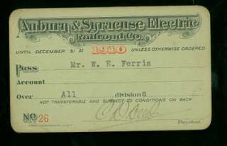 Auburn & Syracuse Electric Railroad Co 1910 pass A&SE RR Co  
