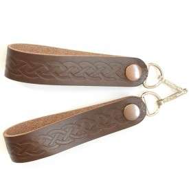 Pair of celtic brown leather sporran suspenders which offer a 