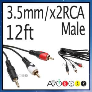 12 feet AUDIO Y ADAPTER CABLE 3.5mm Mini to 2 Male RCA  