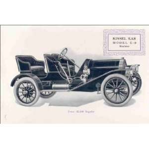 Reprint Kissel Kar Model E 9; Roadster; Price $ 2,000 regular 1909 