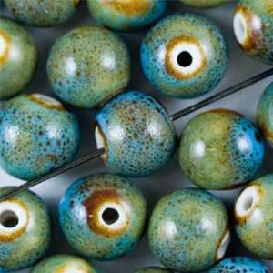  12mm Turquoise Blue Porcelain Round Bead Arts, Crafts 