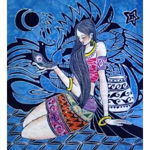  High Quality Chinese Batik Tapestry Girl Feather Pic 