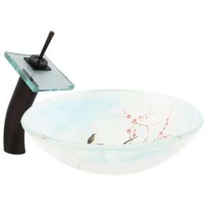 Geyser Japanese Bathroom Glass Vessel Sink and ORB Waterfall Faucet 