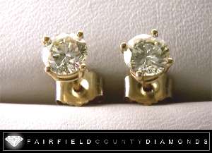   VS1 Diamond Stud Earrings 14K YELLOW GOLD 1 Carat Total Weight  