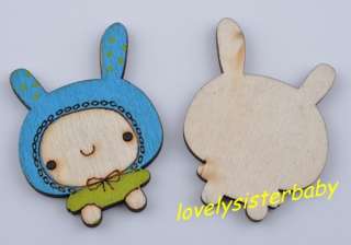 Pcs Blue Wood Rabbit Charms Findings Accessories #B61  