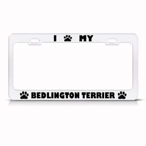  Bedlington Terrier Dog White Metal License Plate Frame Tag 