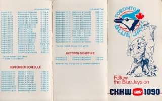 1977 TORONTO BLUE JAYS CKKW 1090 SCHEDULE   RARE  
