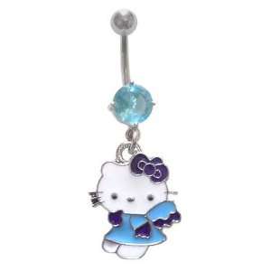 Aqua Lt blue Hello Kitty Angel dangle Belly navel Ring piercing bar 