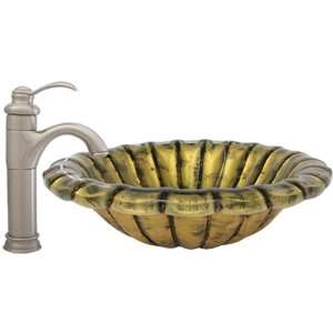   Bathroom Glass Vessel Sink and Brushed Nickel Waterfall Faucet Combo