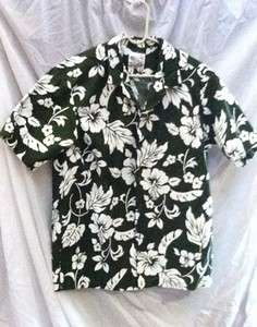 Hawaiian Shirt Mens L Hawaii Made Olive & White Flower  
