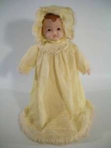 Unmarked Porcelain Doll Baby Doll 15 tall Yellow Gown  