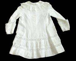 FRENCH VICTORIAN Baby Doll WHITEWORK GOWN Dress Coat VF  