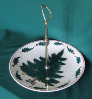 Vintage Napco Christmas Tree Plate with Metal Handle  